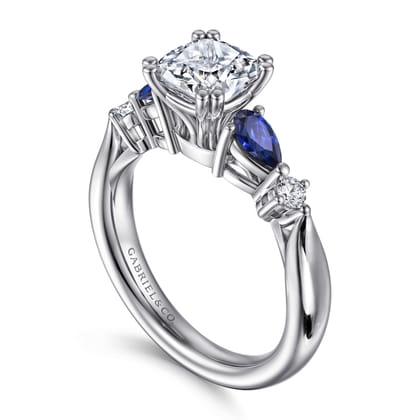 Carrie - 14K White Gold Cushion Cut Five Stone Sapphire and Diamond Engagement Ring