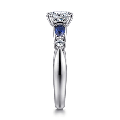 Carrie - 14K White Gold Cushion Cut Five Stone Sapphire and Diamond Engagement Ring