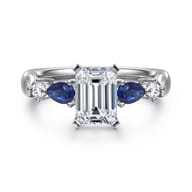 Carrie - 14K White Gold Emerald Cut Five Stone Sapphire and Diamond Engagement Ring