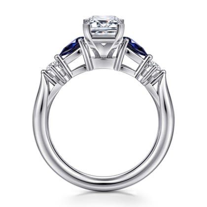 Carrie - 14K White Gold Emerald Cut Five Stone Sapphire and Diamond Engagement Ring