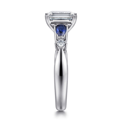Carrie - 14K White Gold Emerald Cut Five Stone Sapphire and Diamond Engagement Ring