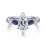 Carrie - 14K White Gold Marquise Shape Five Stone Sapphire and Diamond Engagement Ring