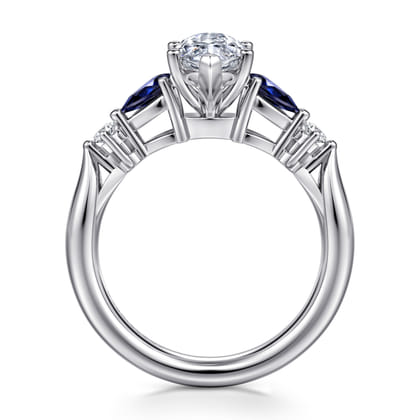 Carrie - 14K White Gold Marquise Shape Five Stone Sapphire and Diamond Engagement Ring