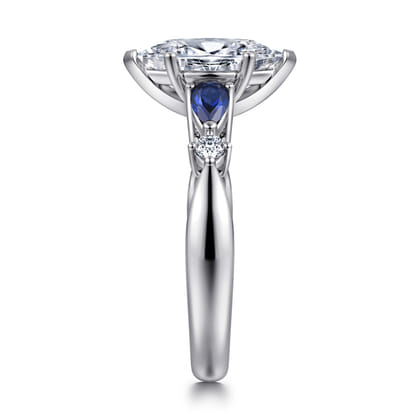 Carrie - 14K White Gold Marquise Shape Five Stone Sapphire and Diamond Engagement Ring