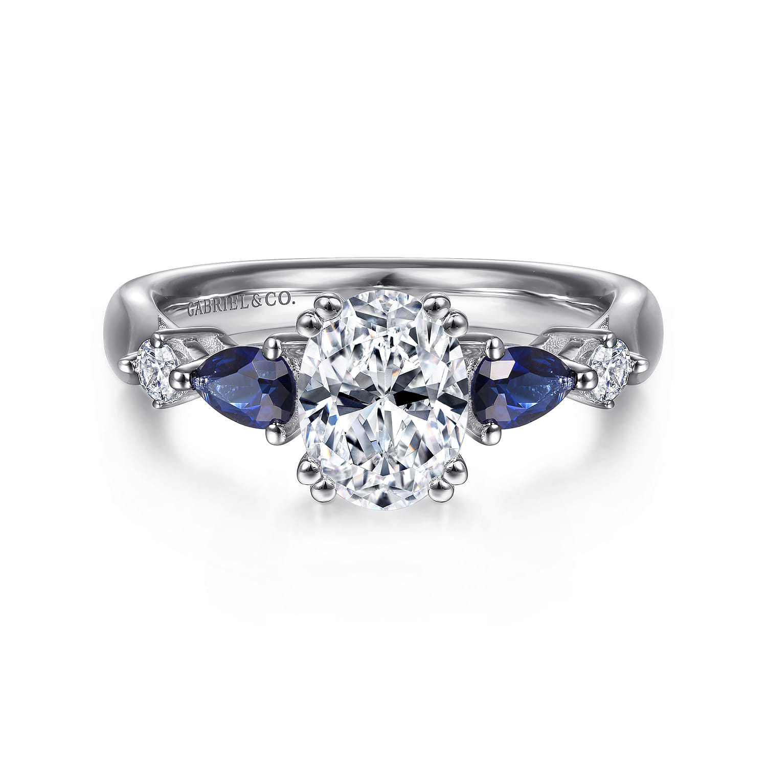 Carrie - 14K White Gold Oval Five Stone Sapphire and Diamond Engagement Ring