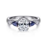 Carrie - 14K White Gold Oval Five Stone Sapphire and Diamond Engagement Ring