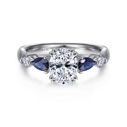 Carrie - 14K White Gold Oval Five Stone Sapphire and Diamond Engagement Ring