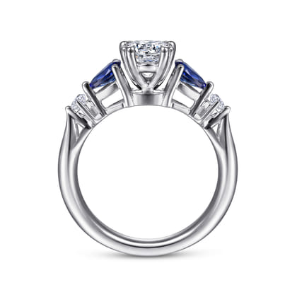 Carrie - 14K White Gold Oval Five Stone Sapphire and Diamond Engagement Ring