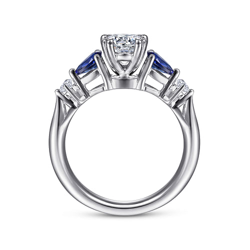 Carrie - 14K White Gold Oval Five Stone Sapphire and Diamond Engagement Ring - 0.1 ct - Shot 2