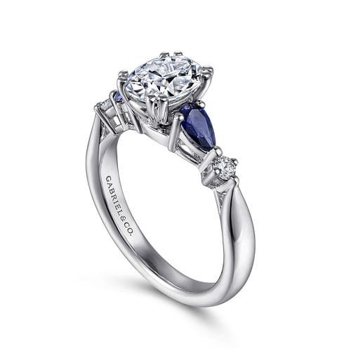 Carrie - 14K White Gold Oval Five Stone Sapphire and Diamond Engagement Ring - 0.1 ct - Shot 3