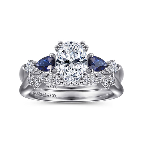 Carrie - 14K White Gold Oval Five Stone Sapphire and Diamond Engagement Ring - 0.1 ct - Shot 4