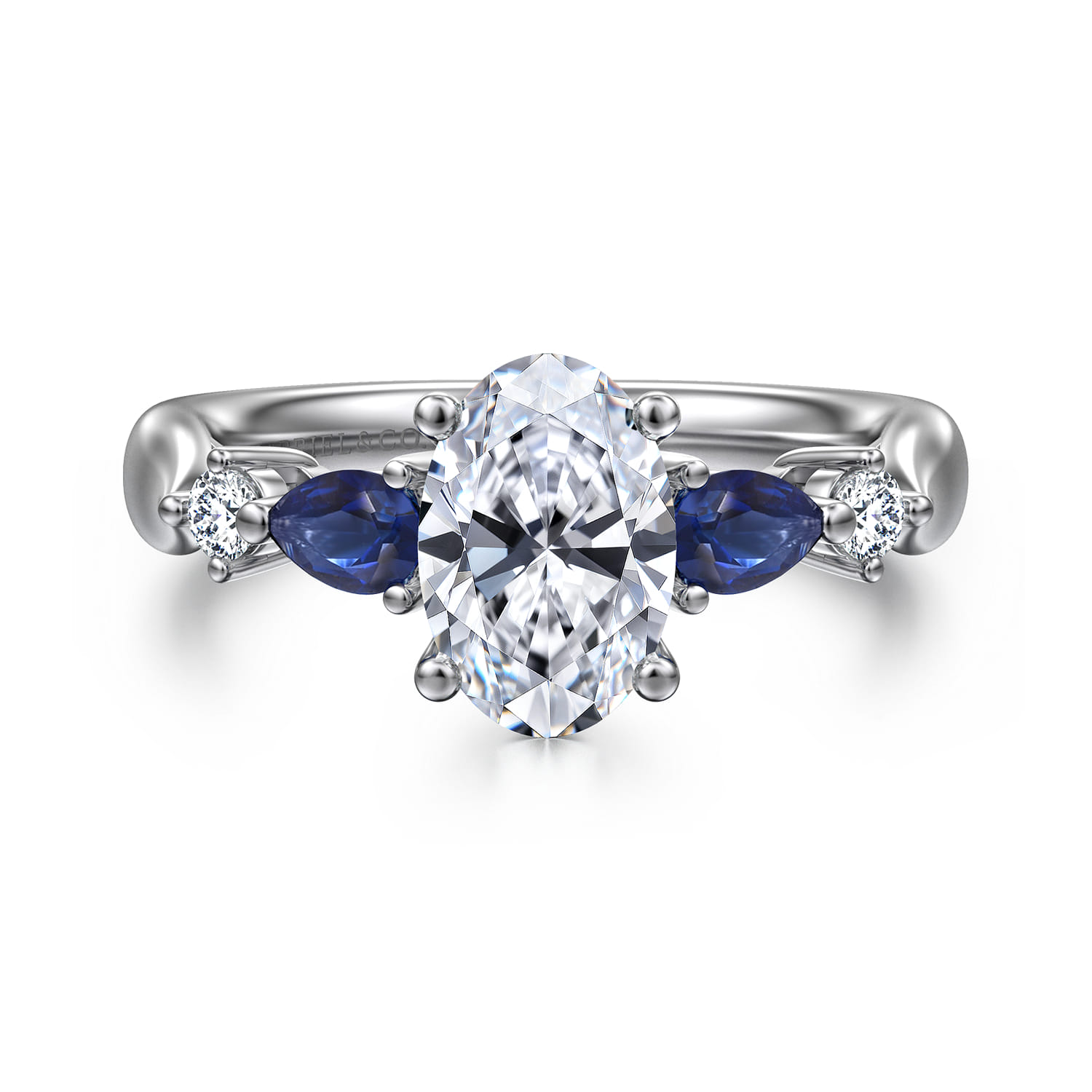 Carrie - 14K White Gold Oval Five Stone Sapphire and Diamond Engagement Ring