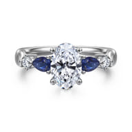 Carrie - 14K White Gold Oval Five Stone Sapphire and Diamond Engagement Ring