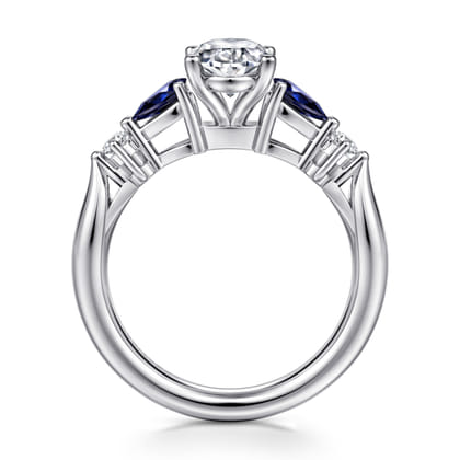 Carrie - 14K White Gold Oval Five Stone Sapphire and Diamond Engagement Ring