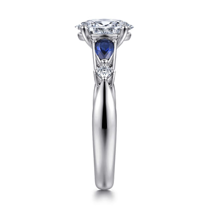 Carrie - 14K White Gold Oval Five Stone Sapphire and Diamond Engagement Ring