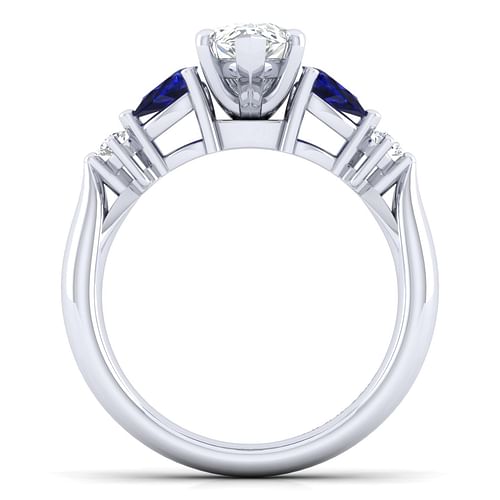 Carrie - 14K White Gold Pear Shape Five Stone Sapphire and Diamond Engagement Ring - 0.1 ct - Shot 2