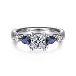 14K White Gold Princess Cut Five Stone Sapphire and Diamond Engagement Ring