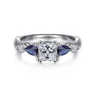 Carrie - 14K White Gold Princess Cut Five Stone Sapphire and Diamond Engagement Ring