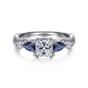 Carrie - 14K White Gold Princess Cut Five Stone Sapphire and Diamond Engagement Ring