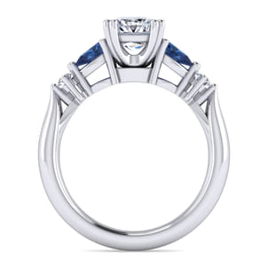 Carrie - 14K White Gold Princess Cut Five Stone Sapphire and Diamond Engagement Ring