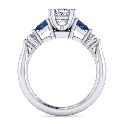Carrie - 14K White Gold Princess Cut Five Stone Sapphire and Diamond Engagement Ring