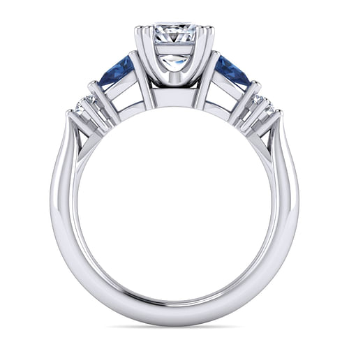 Carrie - 14K White Gold Princess Cut Five Stone Sapphire and Diamond Engagement Ring - 0.1 ct - Shot 2