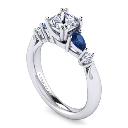 Carrie - 14K White Gold Princess Cut Five Stone Sapphire and Diamond Engagement Ring