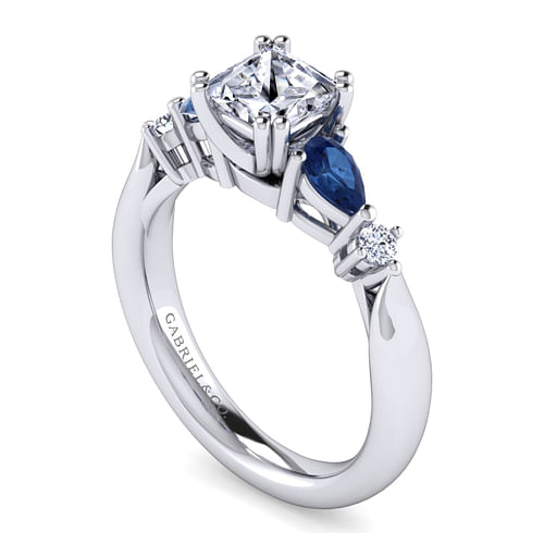 Carrie - 14K White Gold Princess Cut Five Stone Sapphire and Diamond Engagement Ring - 0.1 ct - Shot 3