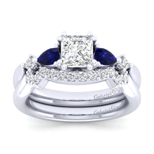 Carrie - 14K White Gold Princess Cut Five Stone Sapphire and Diamond Engagement Ring