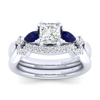 Carrie - 14K White Gold Princess Cut Five Stone Sapphire and Diamond Engagement Ring