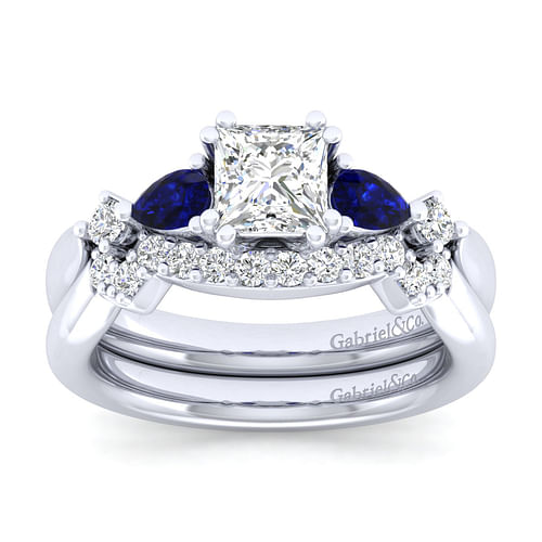 Carrie - 14K White Gold Princess Cut Five Stone Sapphire and Diamond Engagement Ring - 0.1 ct - Shot 4