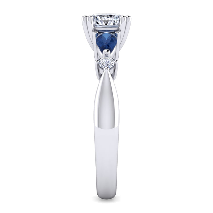 Carrie - 14K White Gold Princess Cut Five Stone Sapphire and Diamond Engagement Ring