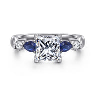 Carrie - 14K White Gold Princess Cut Five Stone Sapphire and Diamond Engagement Ring