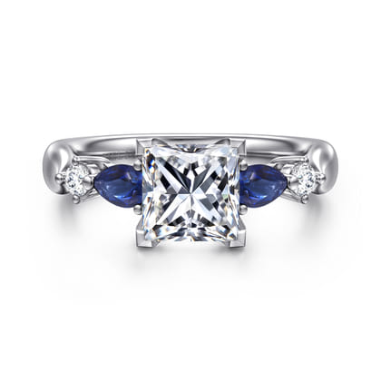 Carrie - 14K White Gold Princess Cut Five Stone Sapphire and Diamond Engagement Ring