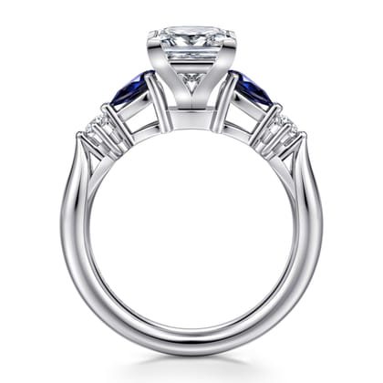 Carrie - 14K White Gold Princess Cut Five Stone Sapphire and Diamond Engagement Ring