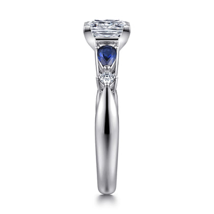 Carrie - 14K White Gold Princess Cut Five Stone Sapphire and Diamond Engagement Ring