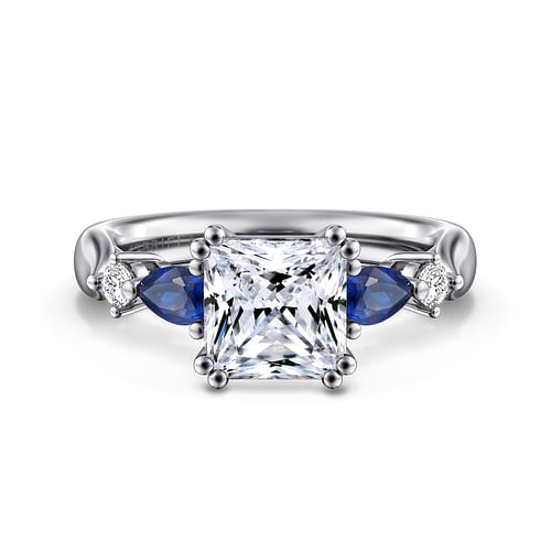 Carrie - 14k White Gold 2 Carat Princess Cut 3 Stone Sapphire & Natural  Diamond Engagement Ring @ $1650