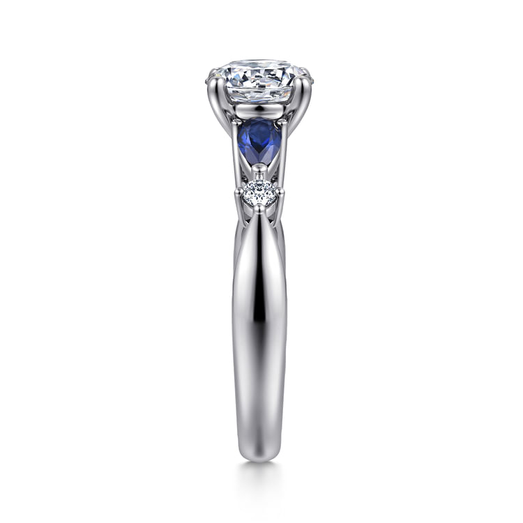 Carrie - 14K White Gold Round Five Stone Sapphire and Diamond Engagement Ring