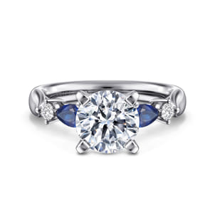 Carrie - 14K White Gold Round Five Stone Sapphire and Diamond Engagement Ring