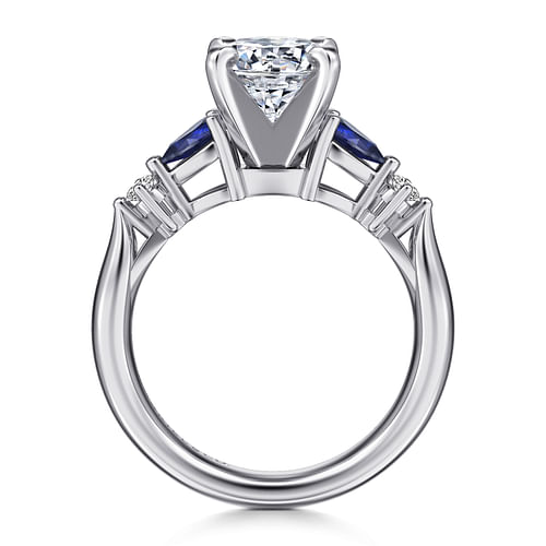 Carrie - 14K White Gold Round Five Stone Sapphire and Diamond Engagement Ring - 0.1 ct - Shot 2