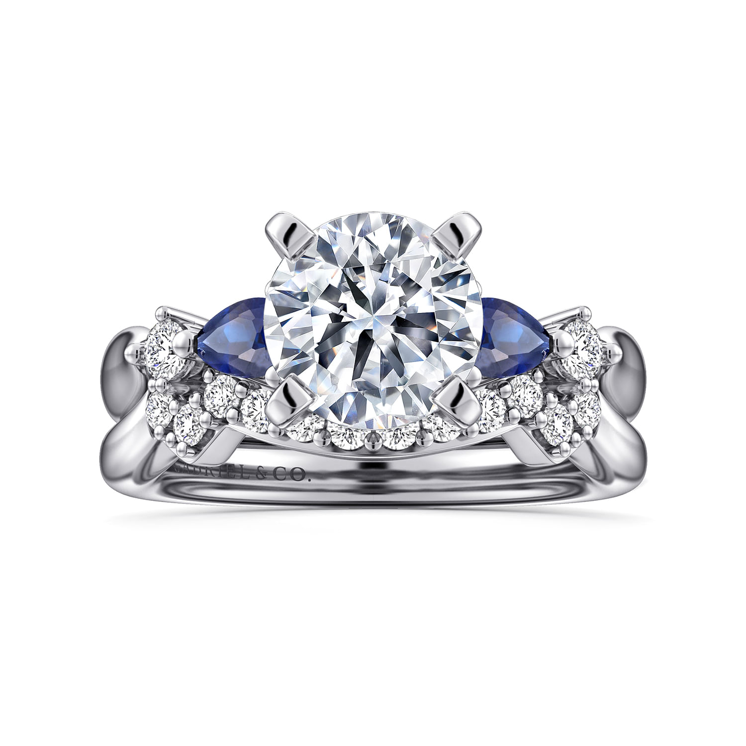 Carrie - 14K White Gold Round Five Stone Sapphire and Diamond Engagement Ring