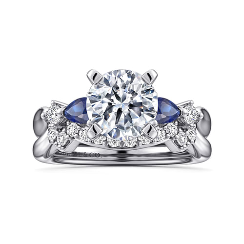 Carrie - 14K White Gold Round Five Stone Sapphire and Diamond Engagement Ring - 0.1 ct - Shot 4
