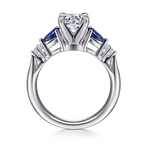 Carrie - 14K White Gold Round Five Stone Sapphire and Diamond Engagement Ring - 0.1 ct - Shot 2