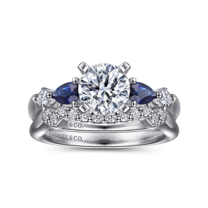 Carrie - 14K White Gold Round Five Stone Sapphire and Diamond Engagement Ring