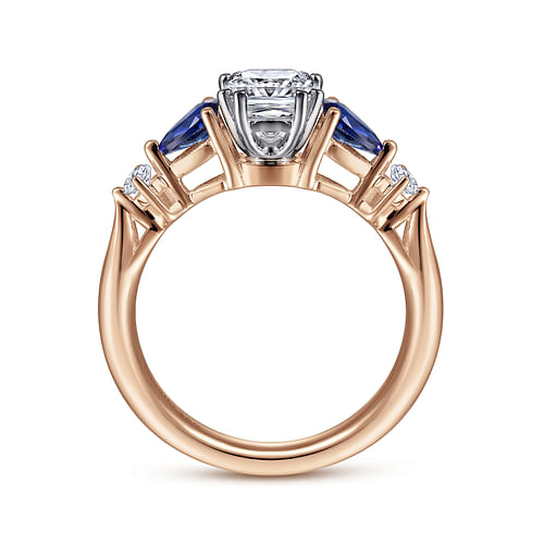 Carrie - 14K White-Rose Gold Cushion Cut Five Stone Sapphire and Diamond Engagement Ring - 0.1 ct - Shot 2