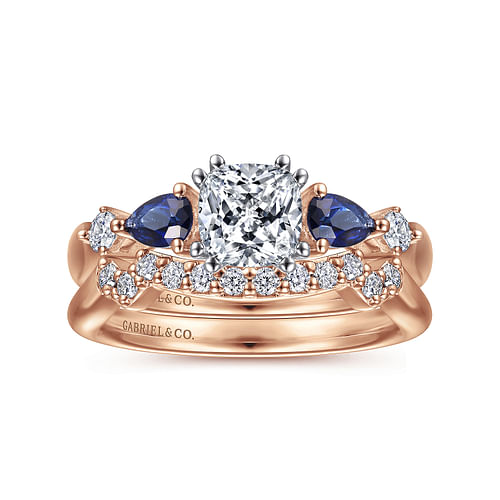 Carrie - 14K White-Rose Gold Cushion Cut Five Stone Sapphire and Diamond Engagement Ring - 0.1 ct - Shot 4