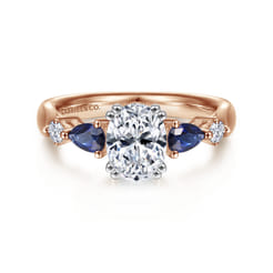 Carrie - 14K White-Rose Gold Oval Five Stone Sapphire and Diamond Engagement Ring