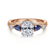 Carrie - 14K White-Rose Gold Oval Five Stone Sapphire and Diamond Engagement Ring