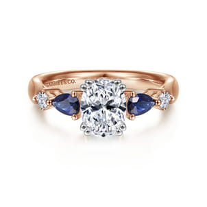 Carrie - 14K White-Rose Gold Oval Five Stone Sapphire and Diamond Engagement Ring