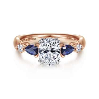 Carrie - 14K White-Rose Gold Oval Five Stone Sapphire and Diamond Engagement Ring
